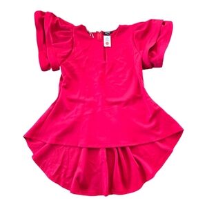 Ups And Down Dress Women 2XL Plus Red Puff Sleeves Asymmetrical Cut Out …